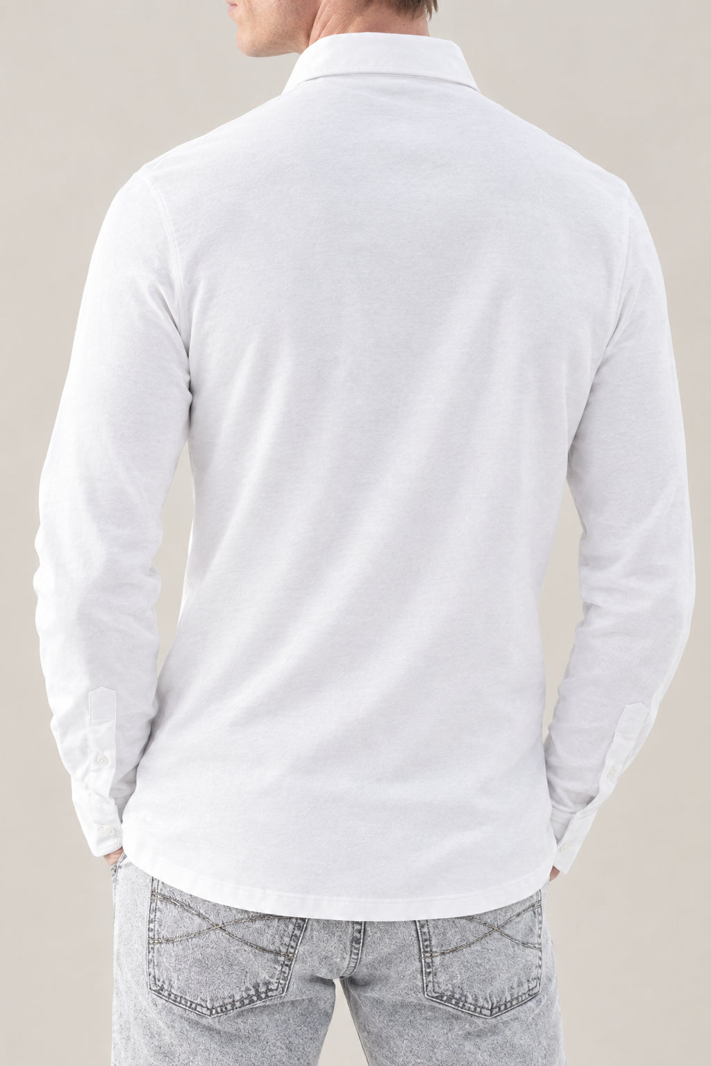 BRUNELLO CUCINELLI MEN'S WHITE LONG SLEEVE POLO SHIRT