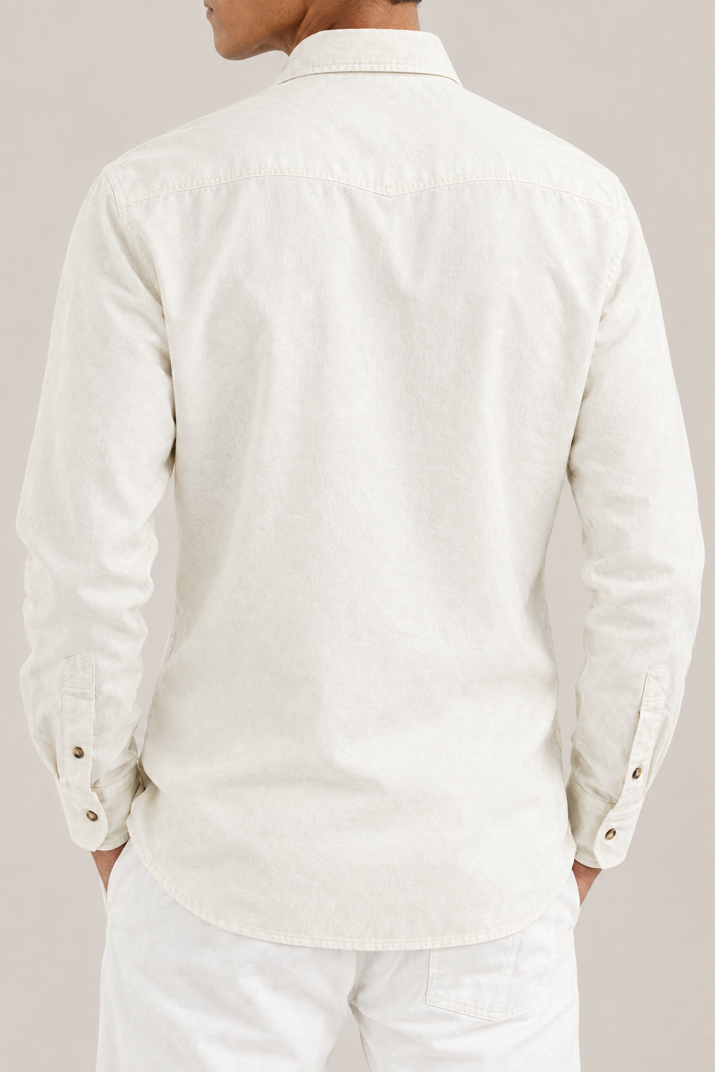 BRUNELLO CUCINELLI MEN'S OFF WHITE COTTON WESTERN SHIRT