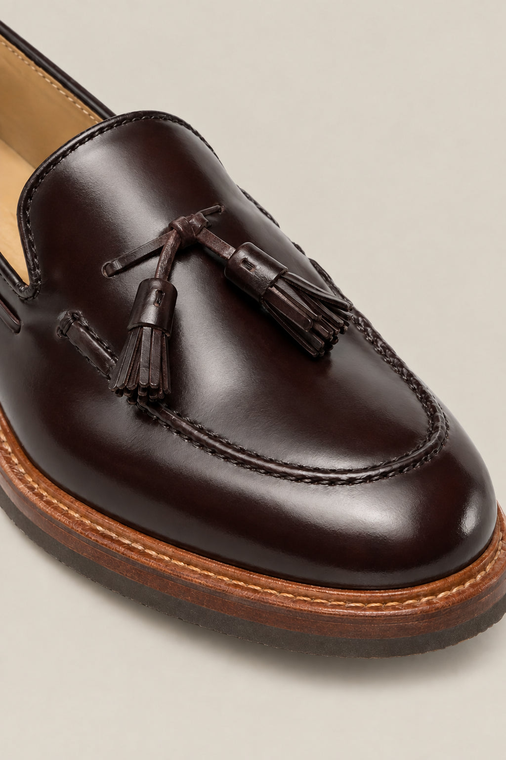 BRUNELLO CUCINELLI MEN'S DARK BROWN LEATHER TASSEL LOAFER SHOES