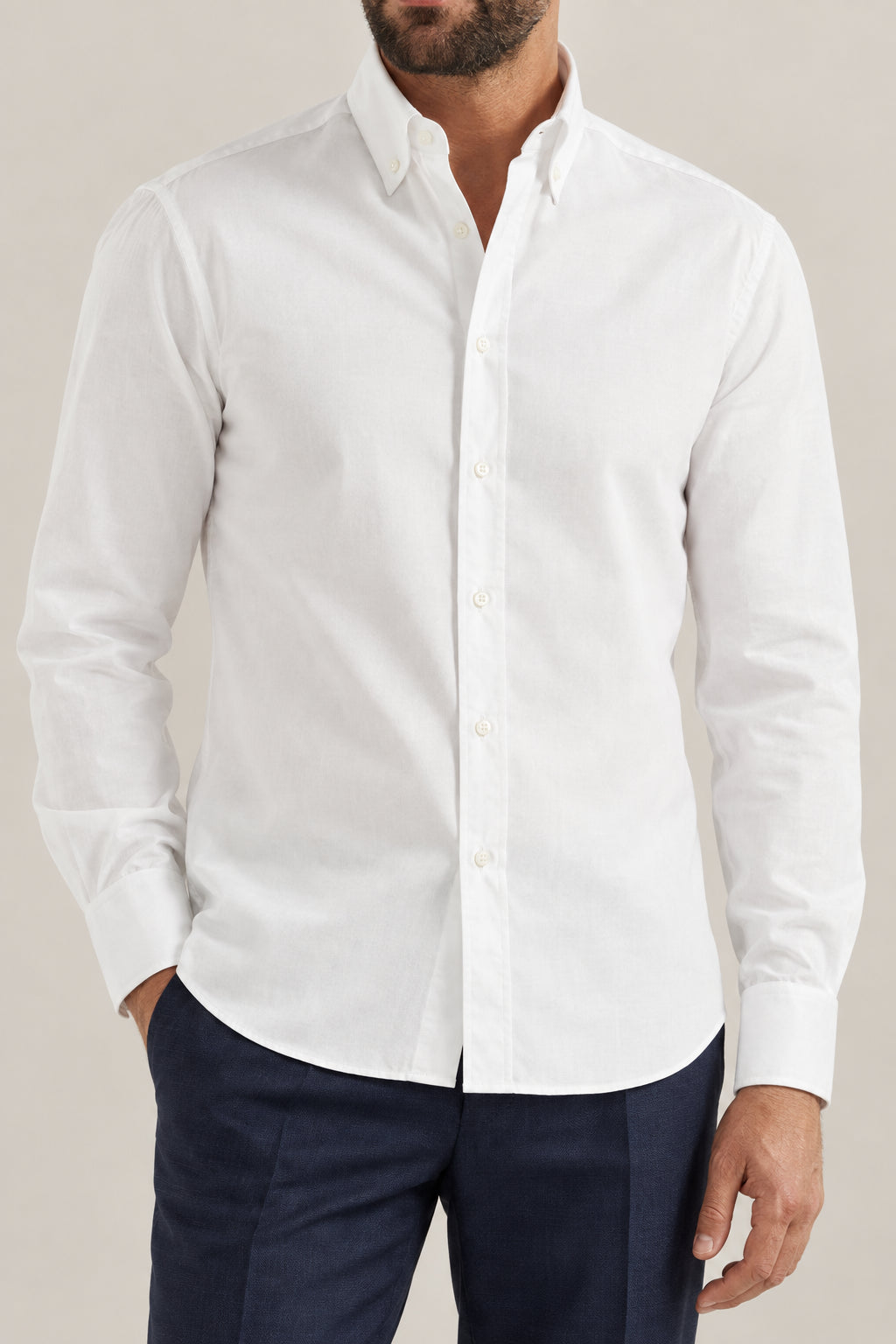 BRUNELLO CUCINELLI MEN'S WHITE COTTON BUTTON DOWN SHIRT