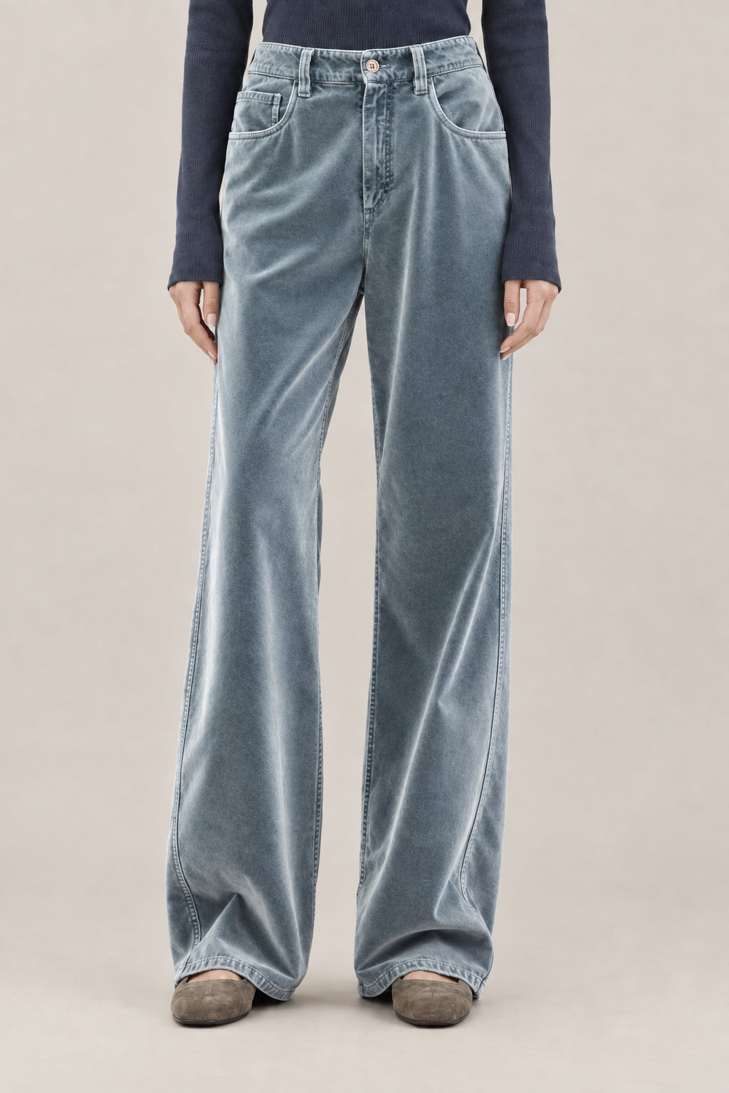 BRUNELLO CUCINELLI WOMEN'S VELVET DENIM WIDE LEG COTTON TROUSERS