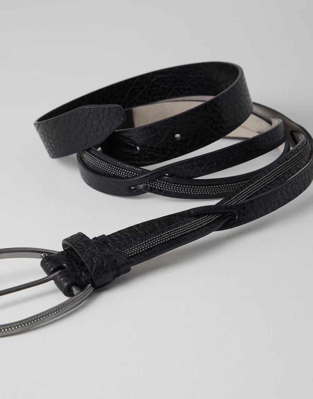 BRUNELLO CUCINELLI WOMEN'S BLACK LEATHER BELT