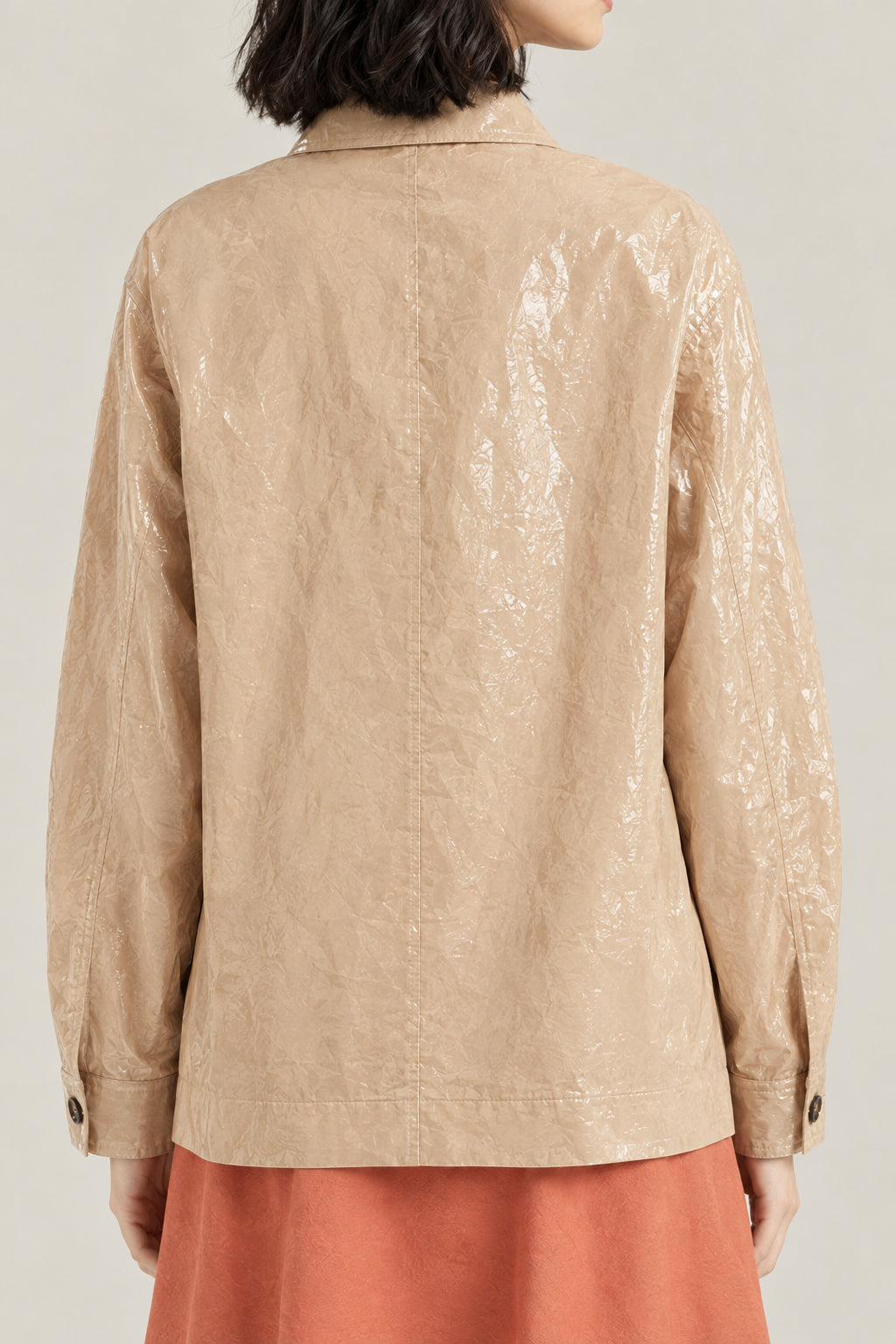 BRUNELLO CUCINELLI WOMEN'S BEIGE GLOSSY BUTTON FRONT JACKET