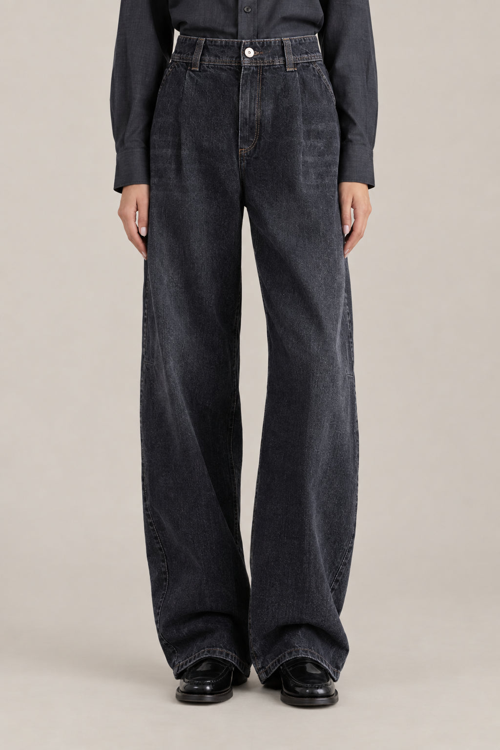 BRUNELLO CUCINELLI WOMEN'S BLACK STONE DENIM WIDE LEG PANTS