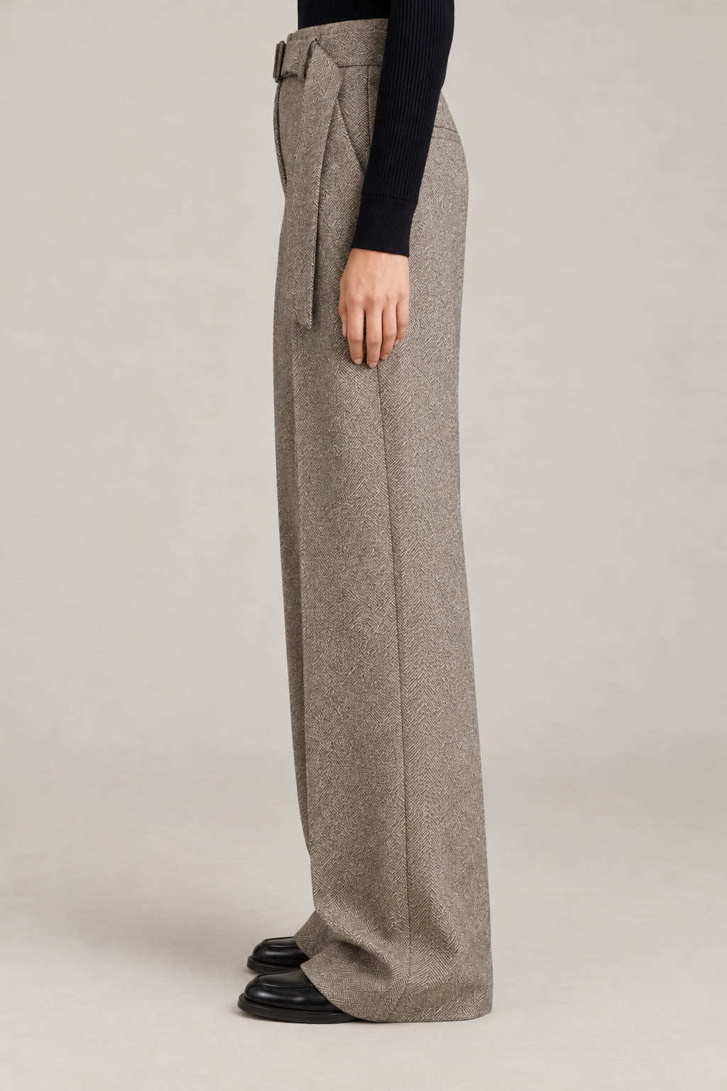 BRUNELLO CUCINELLI WOMEN'S BROWN WOOL BLEND WIDE LEG TROUSERS