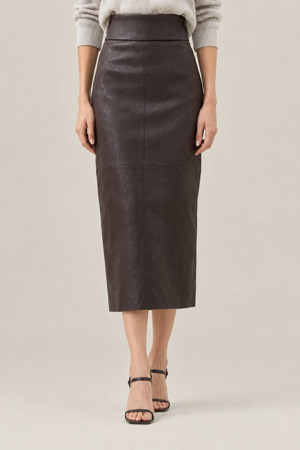 BRUNELLO CUCINELLI WOMEN'S DARK BROWN LINEN MIDI SKIRT