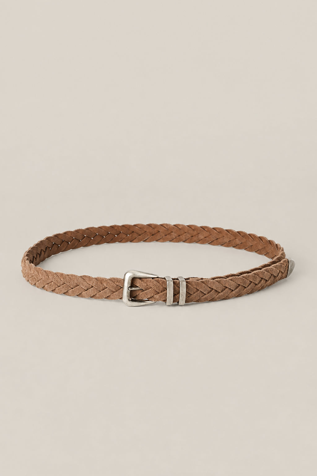 BRUNELLO CUCINELLI MEN'S CHESTNUT BRAIDED LEATHER BELT
