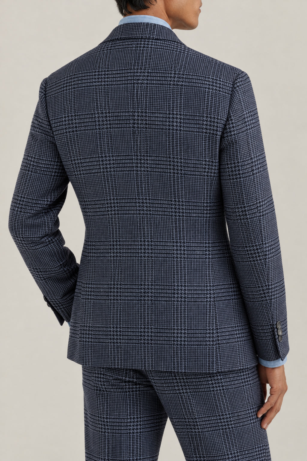 BRUNELLO CUCINELLI MEN'S DENIM WOOL SILK CHECKED BLAZER
