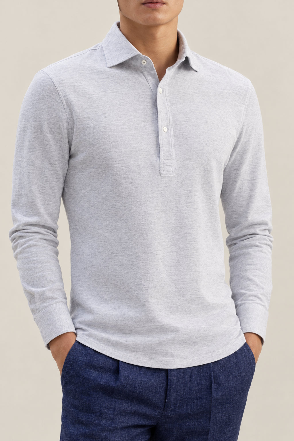 BRUNELLO CUCINELLI MEN'S LIGHT GREY LONG SLEEVE COTTON SHIRT