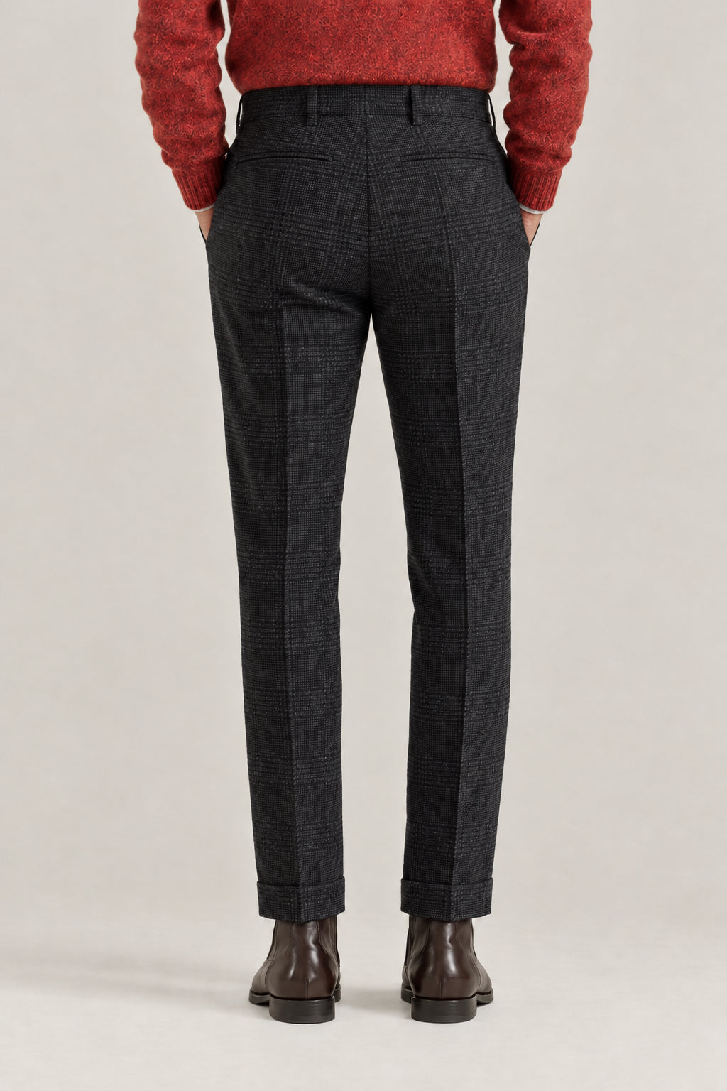 BRUNELLO CUCINELLI MEN'S ANTHRACITE WOOL SILK CHECKED TROUSERS