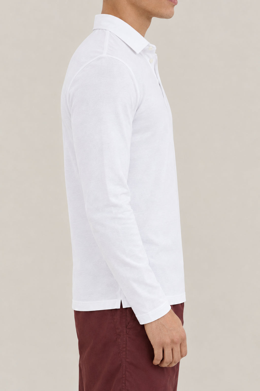 BRUNELLO CUCINELLI MEN'S WHITE LONG SLEEVE POLO SHIRT