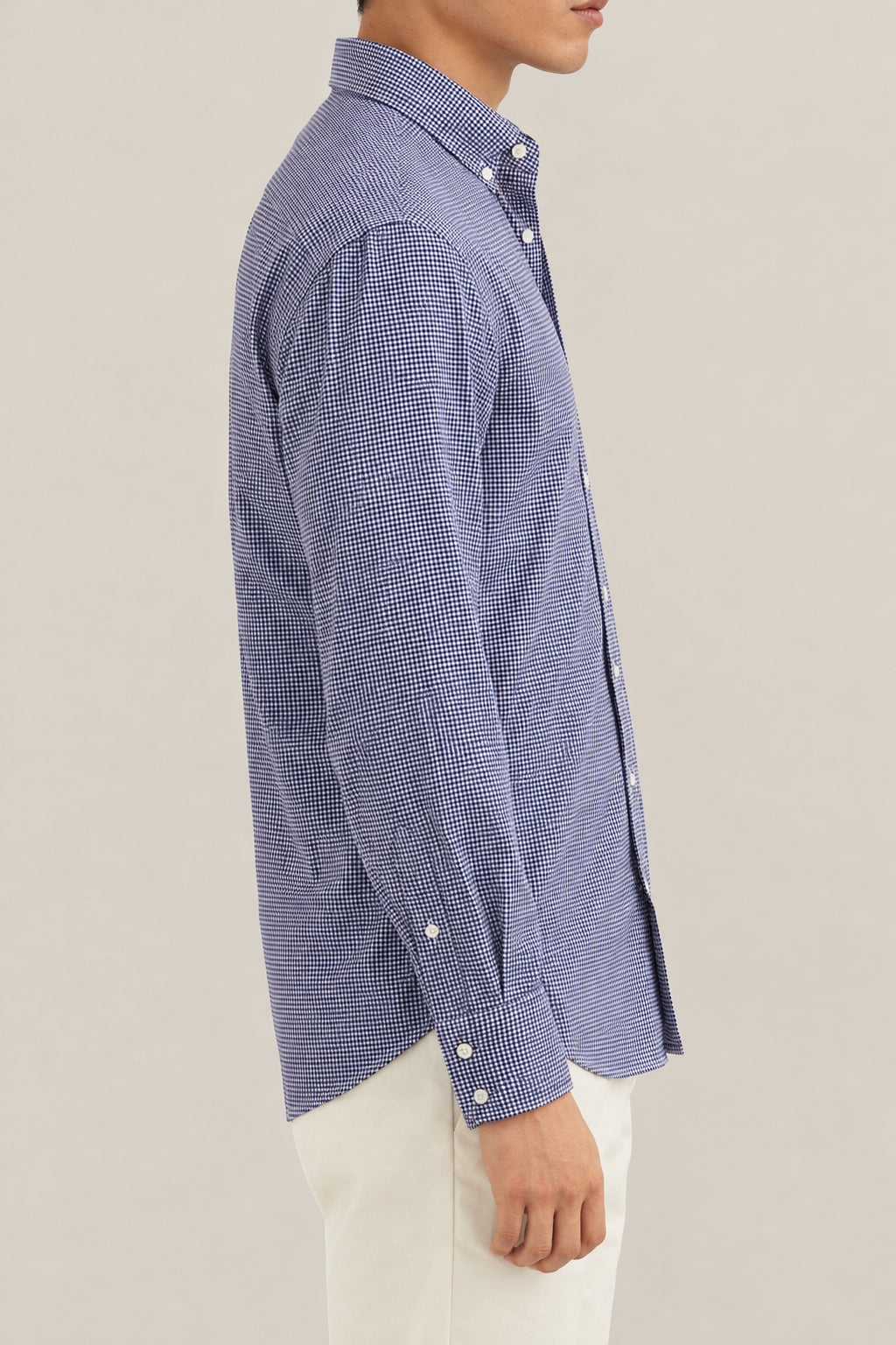 BRUNELLO CUCINELLI MEN'S BLUE COTTON CHECK BUTTON DOWN SHIRT