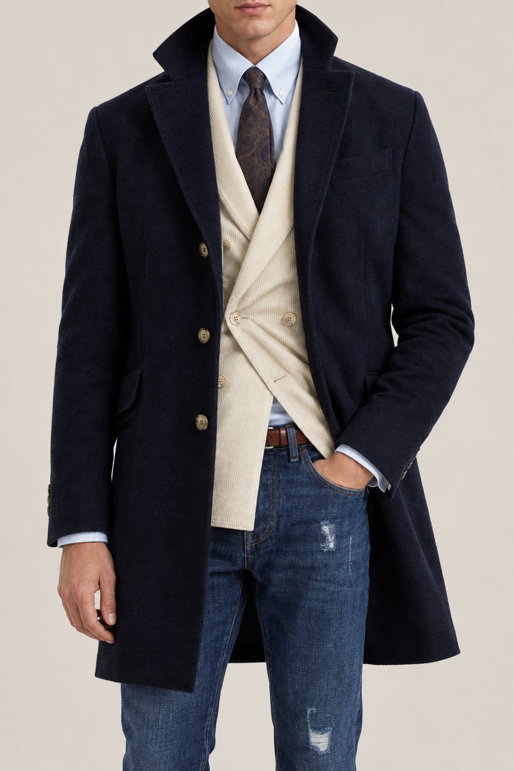 BRUNELLO CUCINELLI MEN'S NAVY WOOL SINGLE BREASTED JACKET