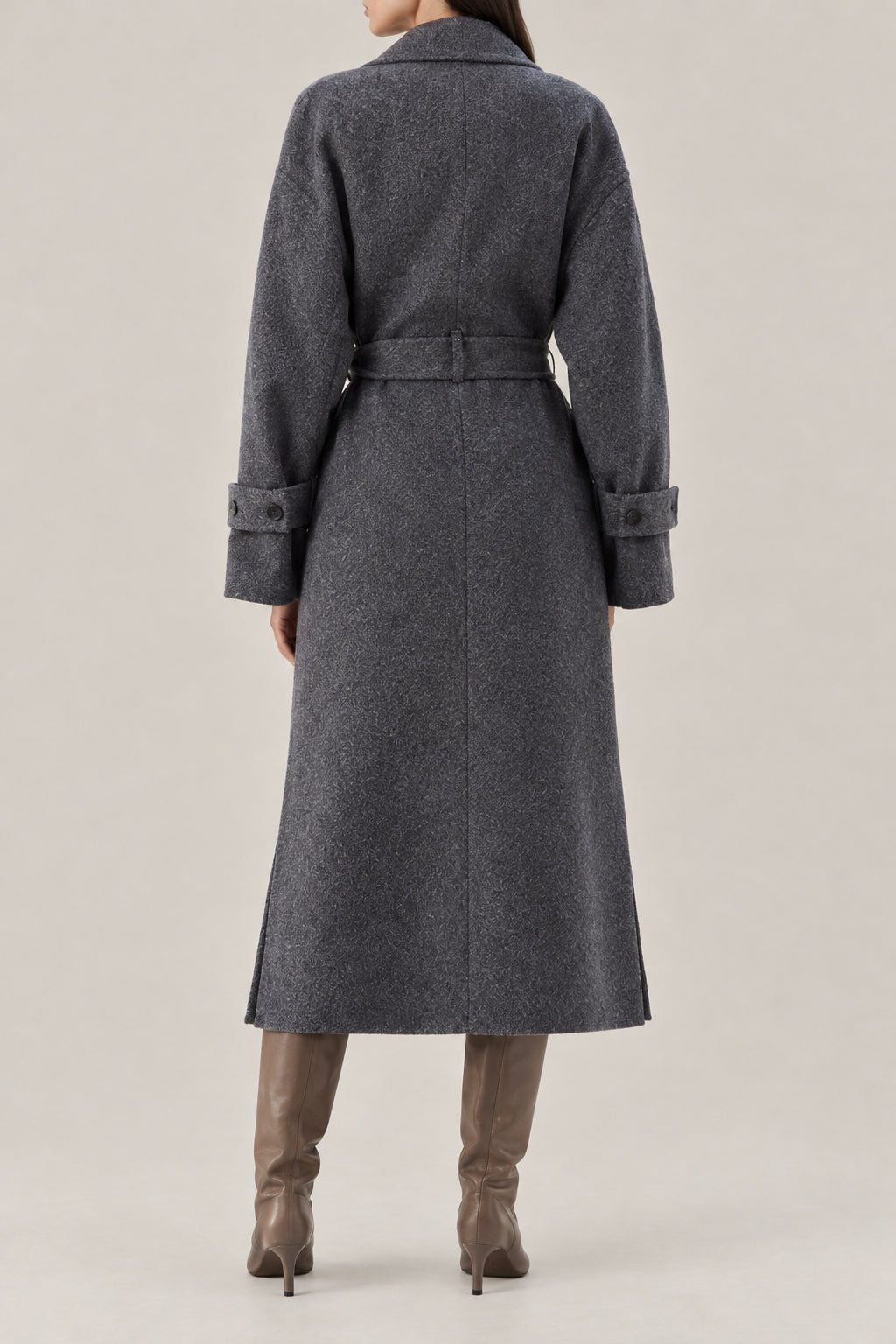 BRUNELLO CUCINELLI WOMEN'S LEAD WOOL BELTED LONG COAT