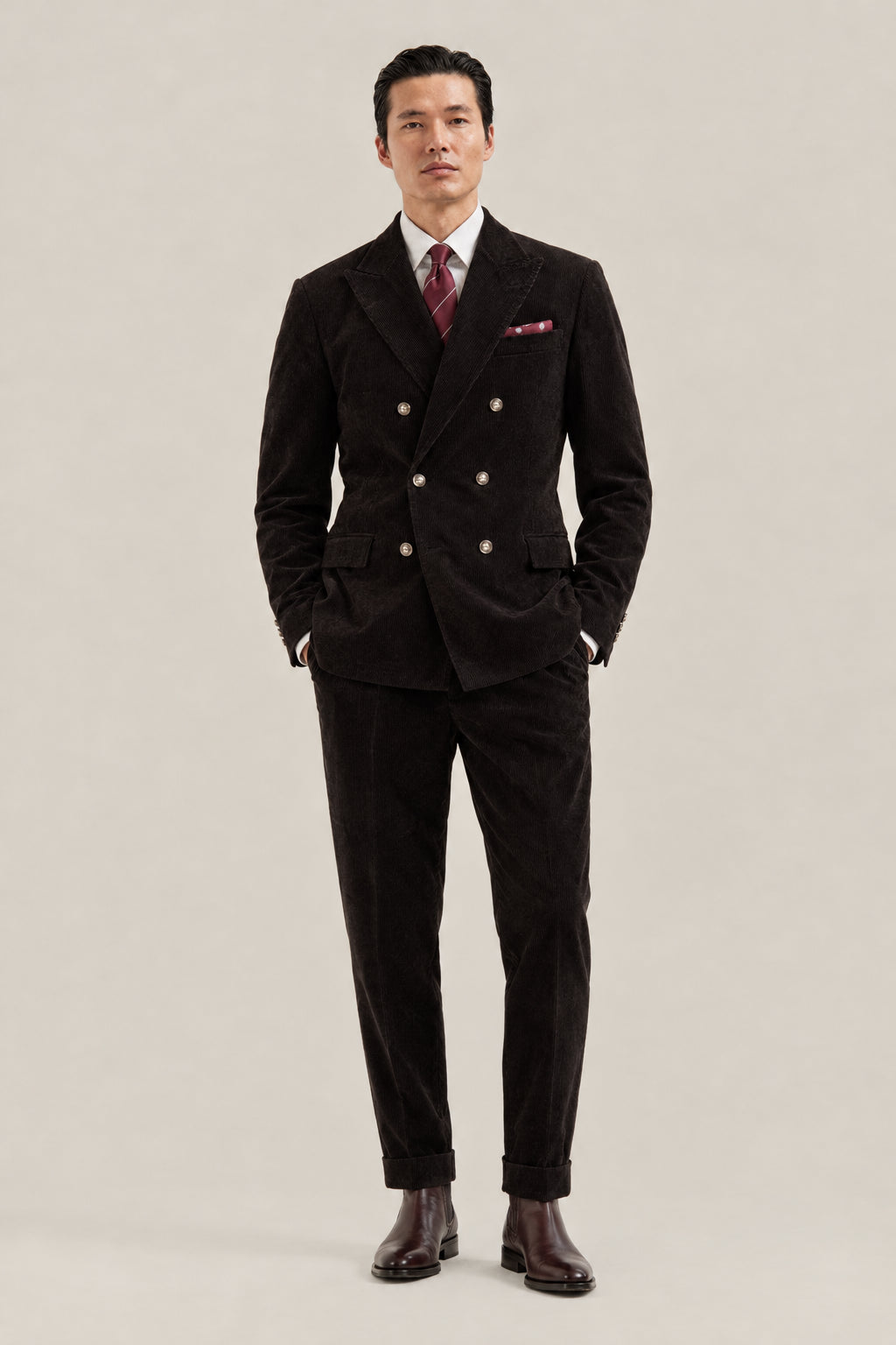 BRUNELLO CUCINELLI MEN'S BLACK WOOL BLEND DOUBLE BREASTED SUIT