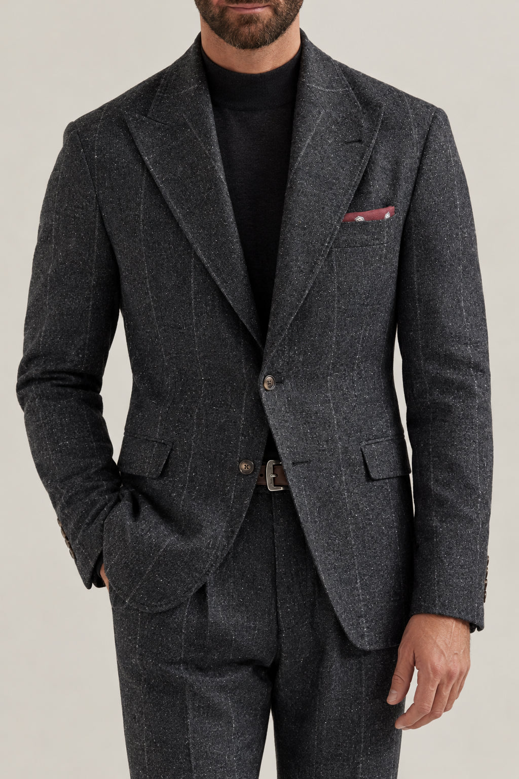 BRUNELLO CUCINELLI MEN'S ANTHRACITE WOOL SILK PINSTRIPE BLAZER