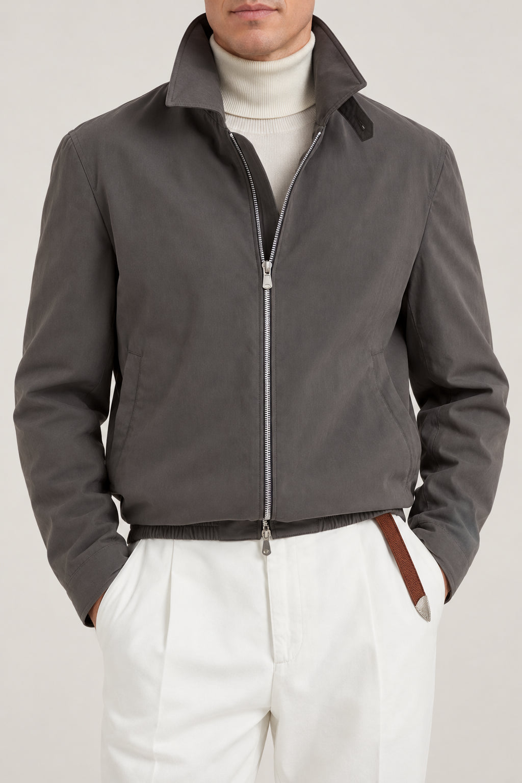 BRUNELLO CUCINELLI MEN'S GREY ZIP FRONT CASUAL JACKET