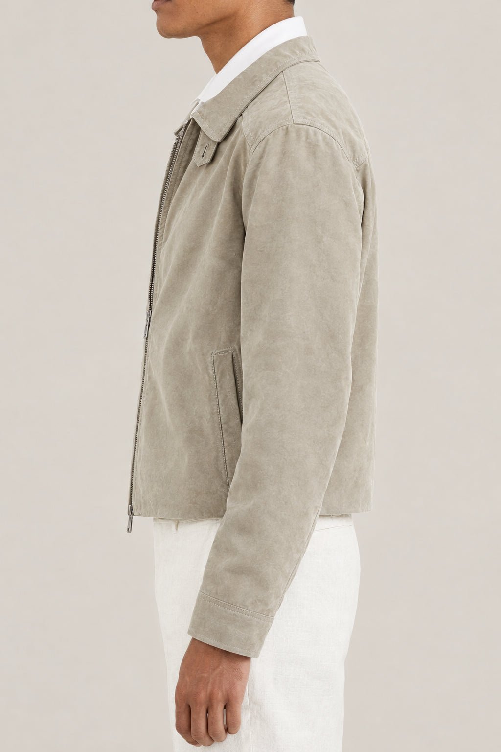 BRUNELLO CUCINELLI MEN'S JACKFRUIT LEATHER ZIP FRONT JACKET