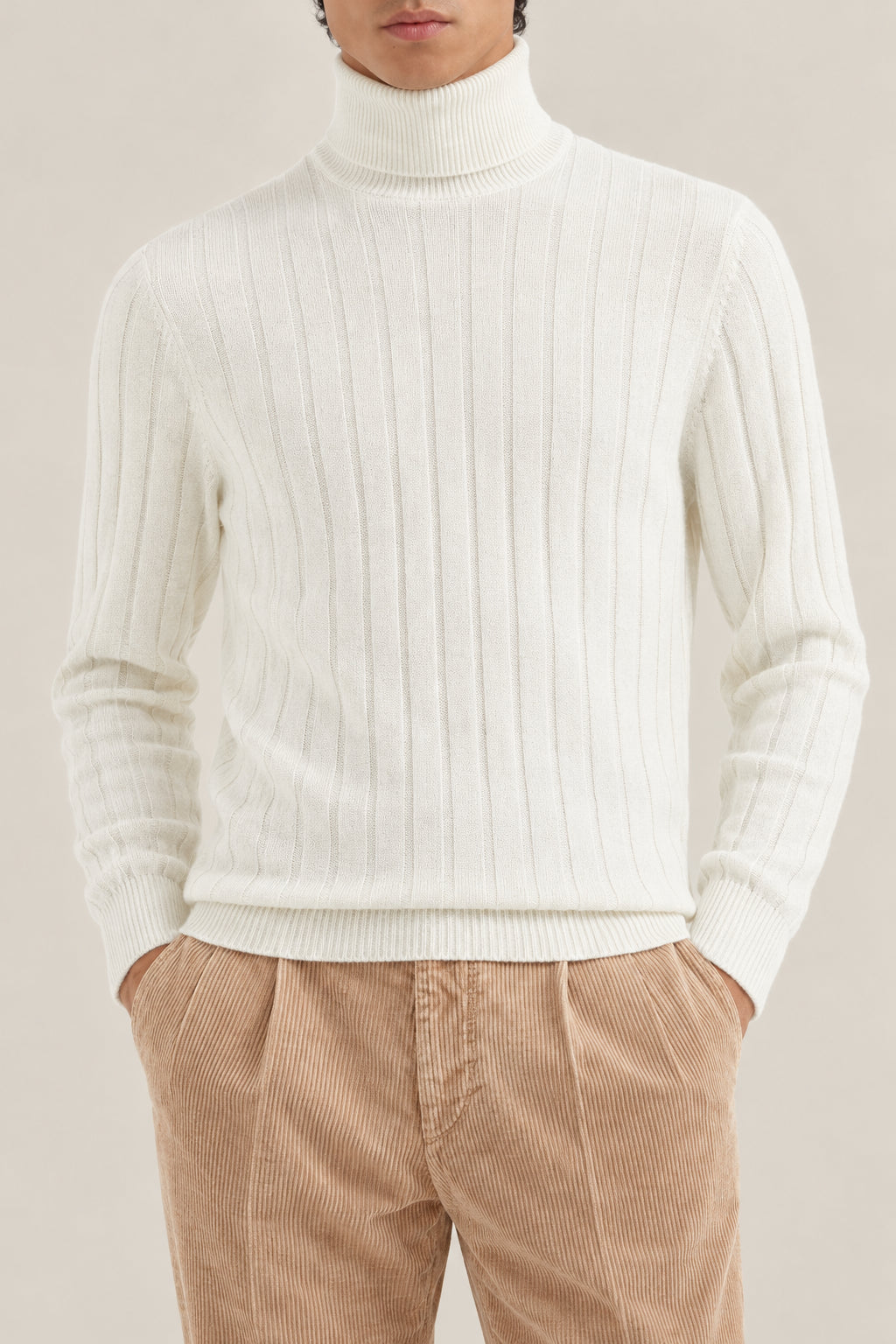 BRUNELLO CUCINELLI MEN'S PANAMA WOOL RIBBED TURTLENECK SWEATER