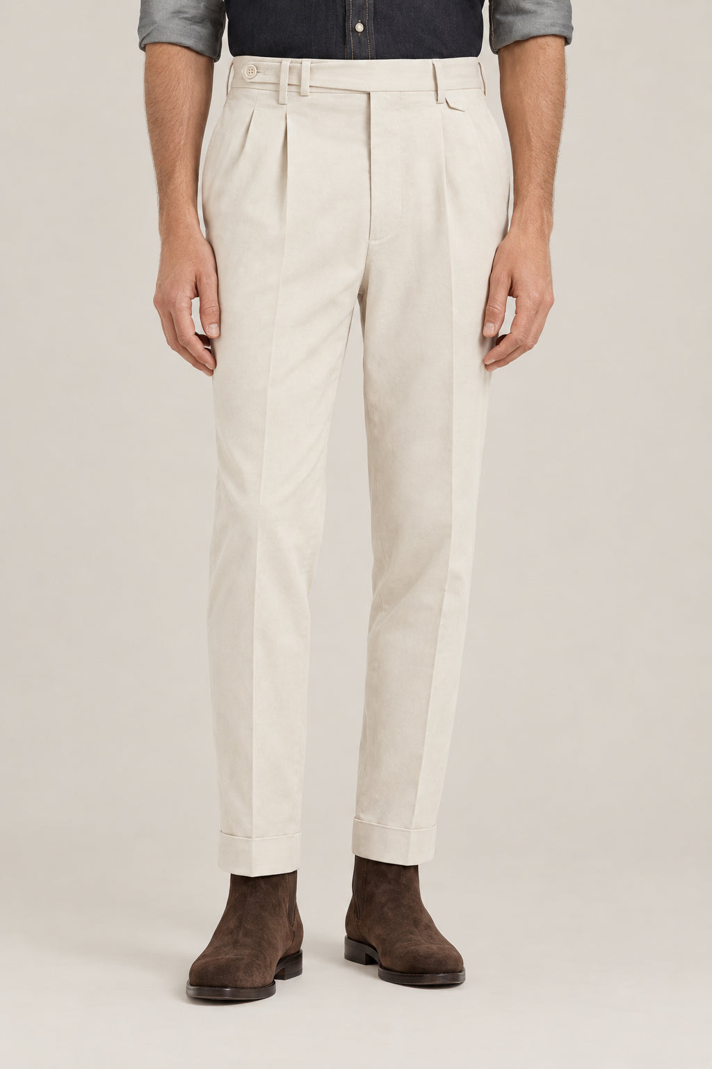 BRUNELLO CUCINELLI MEN'S FLAX SEEDS COTTON WOOL BLEND PLEATED TROUSERS