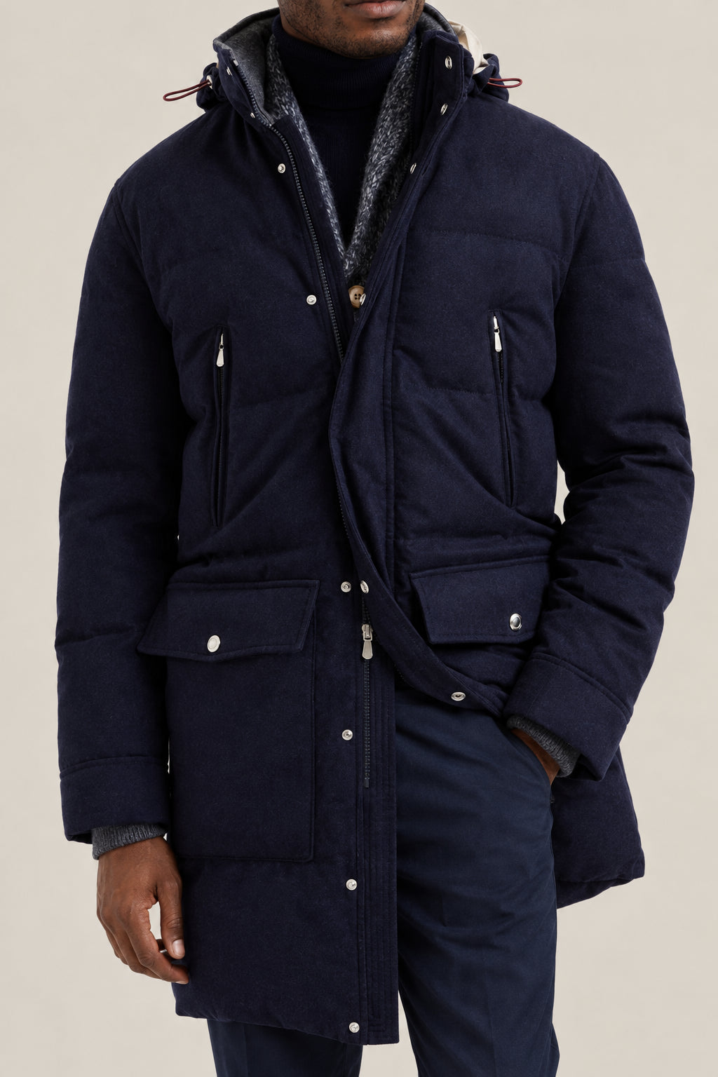 BRUNELLO CUCINELLI MEN'S BLUE WOOL PADDED JACKET