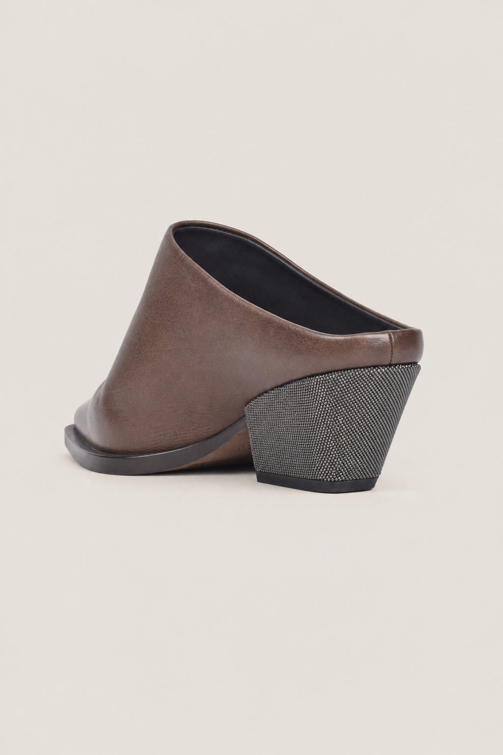 BRUNELLO CUCINELLI WOMEN'S CACAO LEATHER SQUARE TOE MULE SHOE