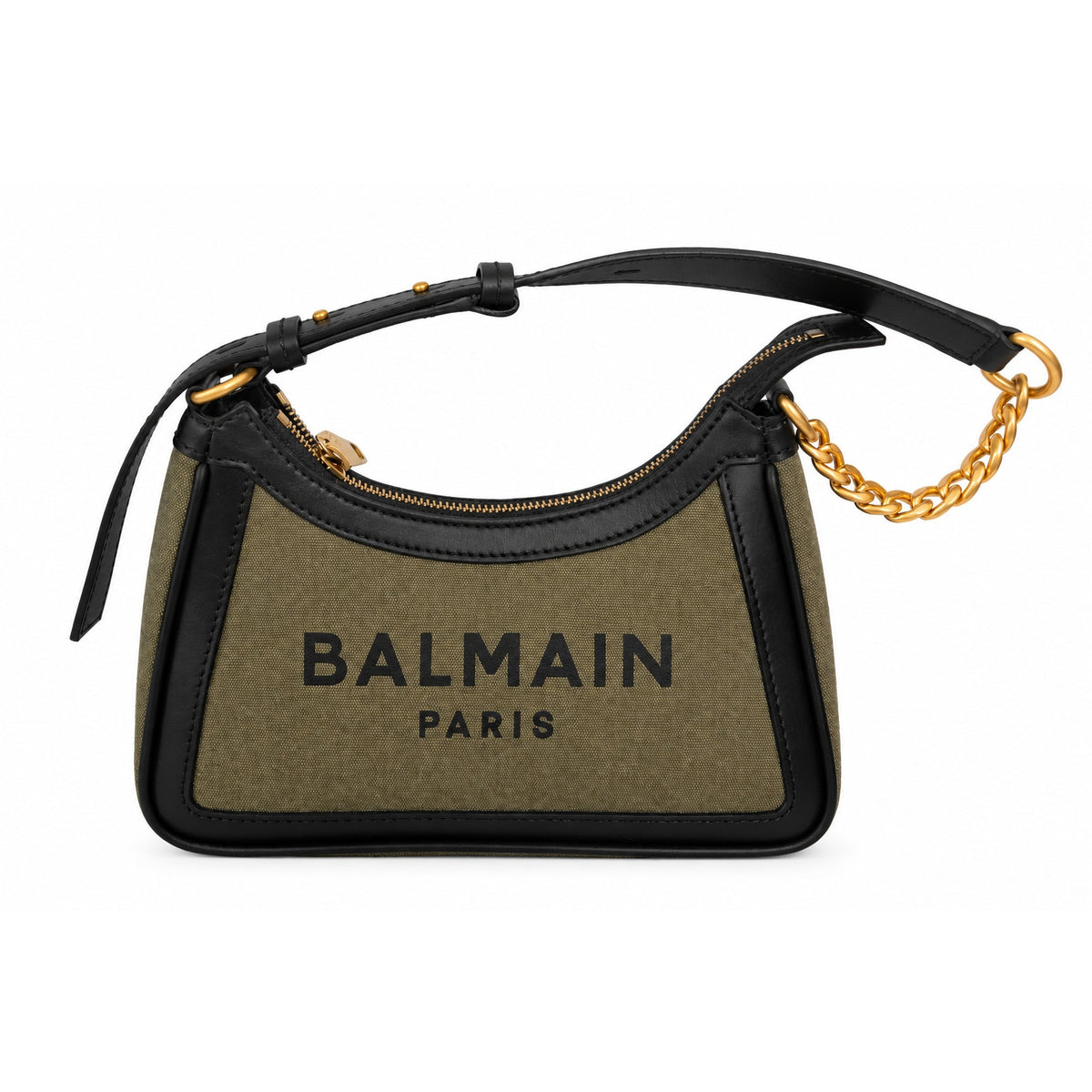 Balmain Grey B-Army Canvas & Leather Shoulder Bag