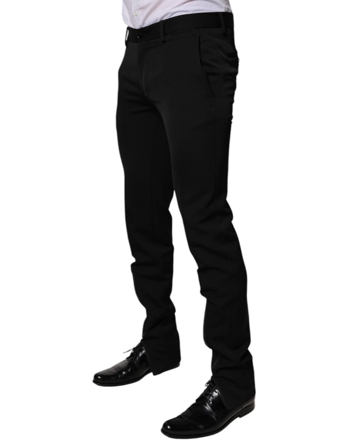 Dolce & Gabbana Black Wool Tapered Formal Dress Pants