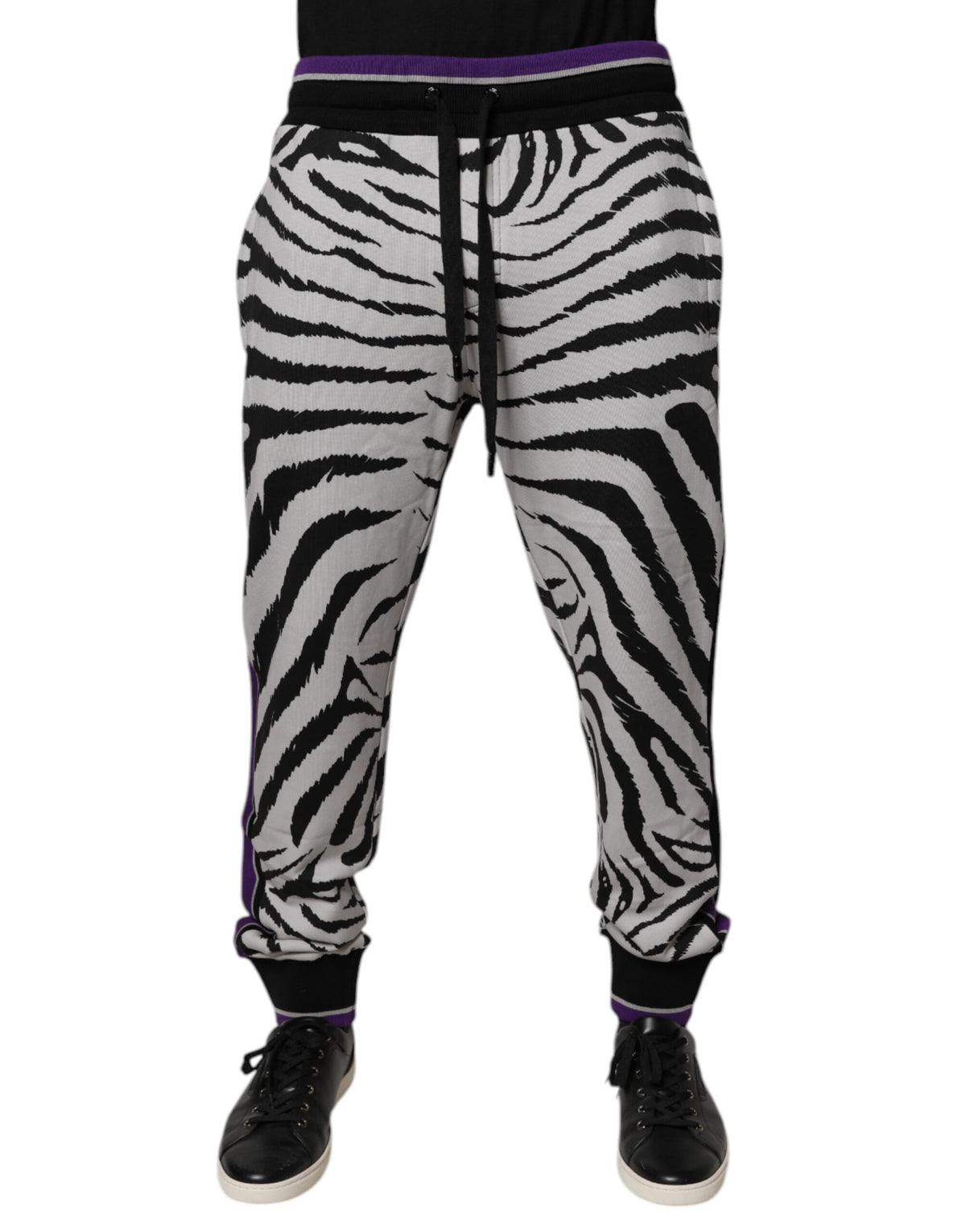 Dolce & Gabbana Black White Zebra Men Jogger Sweatpants Pants