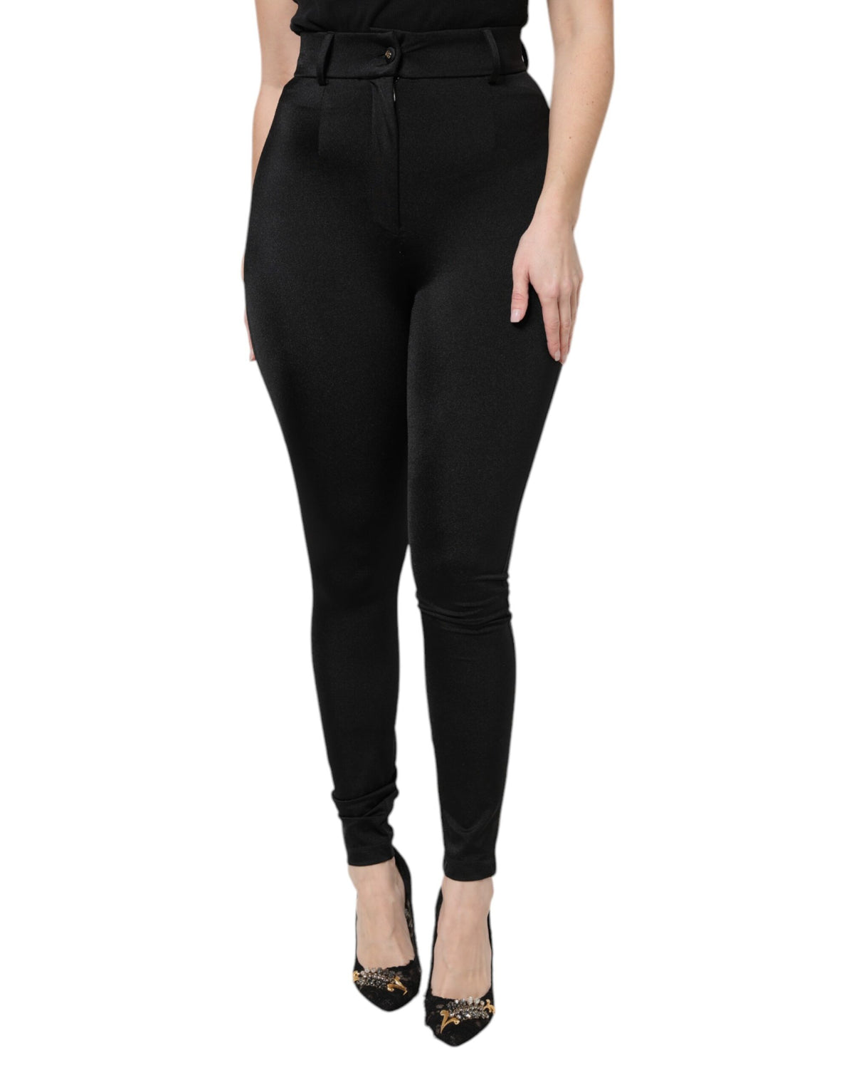 Dolce & Gabbana Black Nylon High Waist Slim Fit Pants