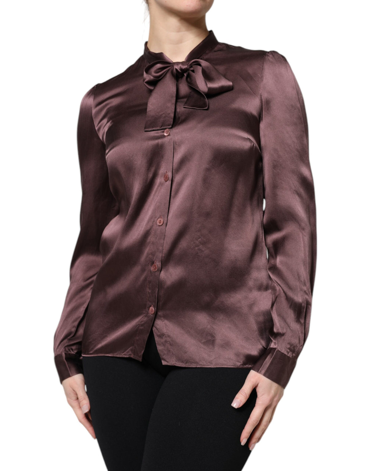 Dolce & Gabbana Brown Ascot Collar Long Sleeve Blouse Top