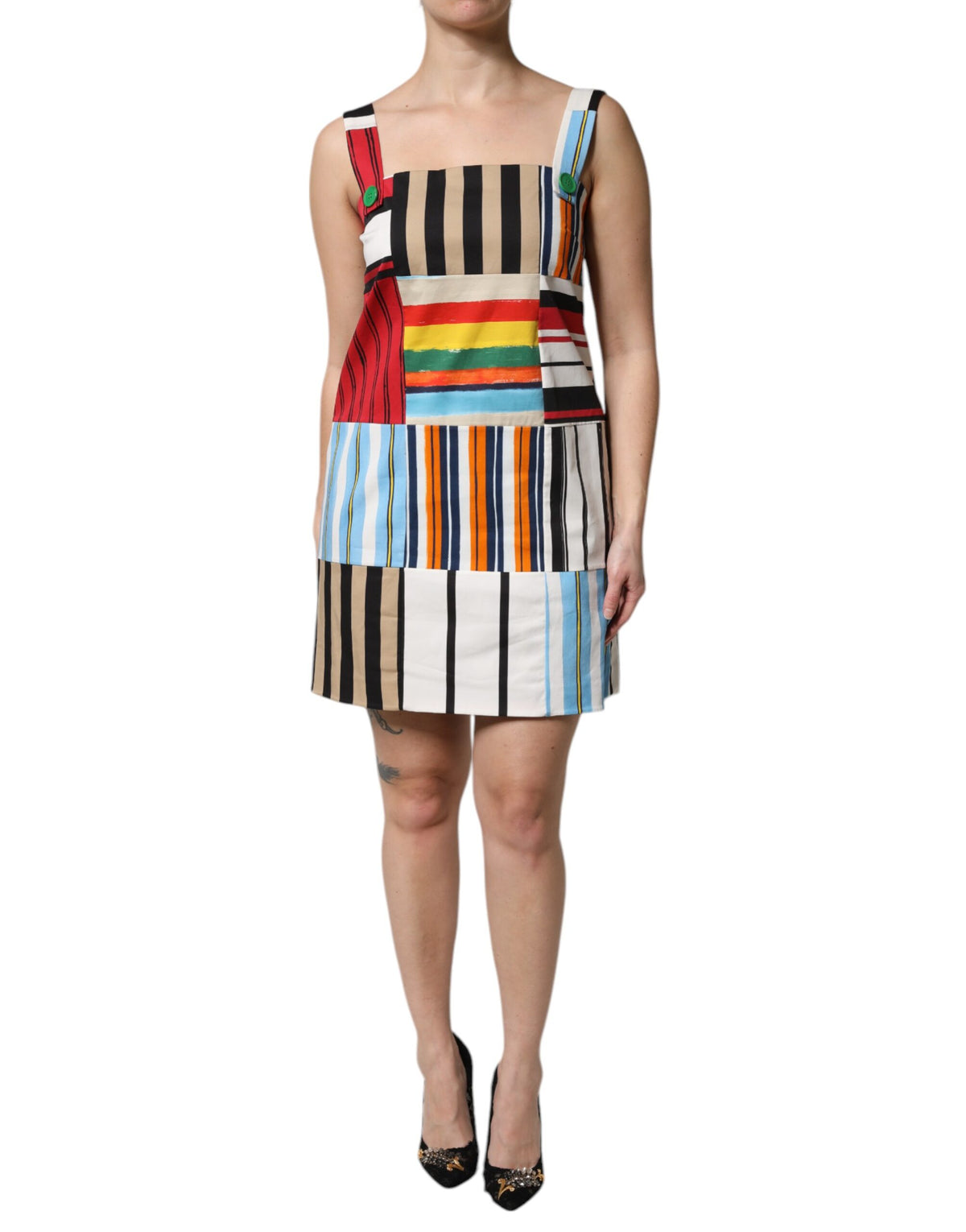 Dolce & Gabbana Multicolor Cotton Stripe Sleeveless Dress