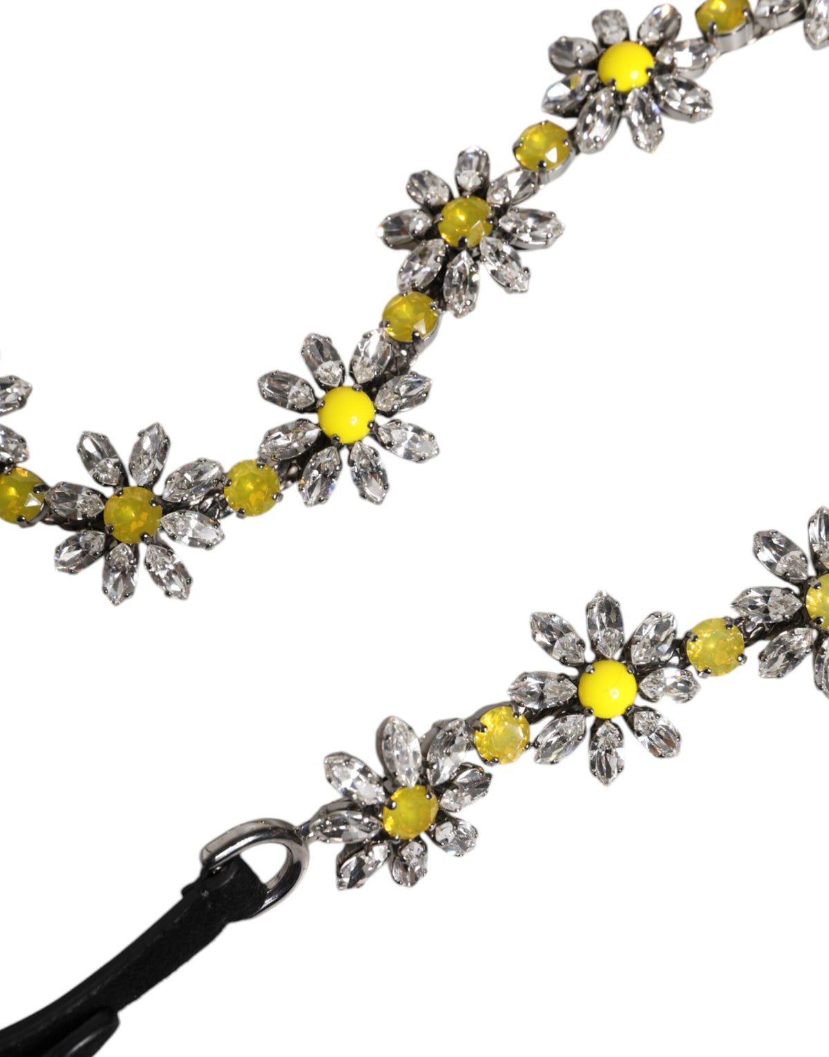 Dolce & Gabbana Black Leather Daisy Crystal Embellish Waist Belt