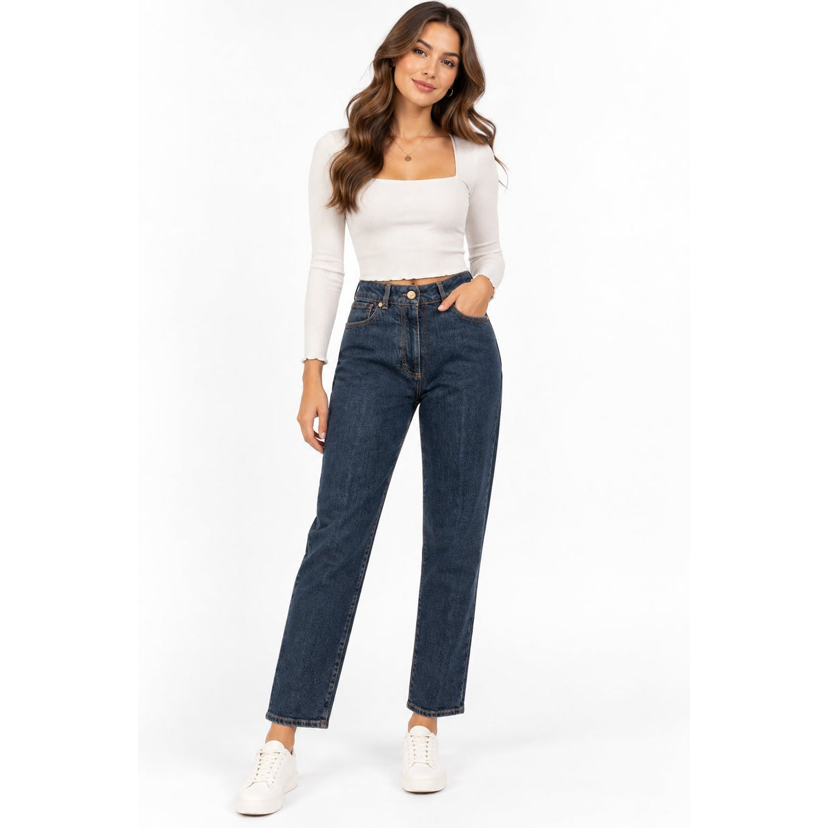Peserico Dark Blue High Rise Straight Leg Jeans