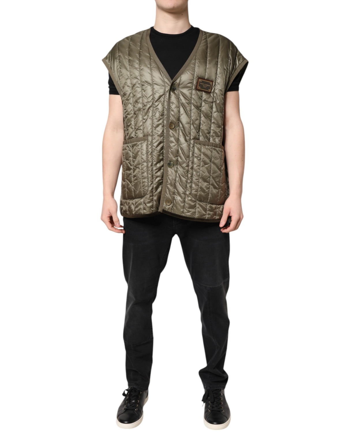 Dolce & Gabbana Brown Logo Plaque Quilted Vest Jacket
