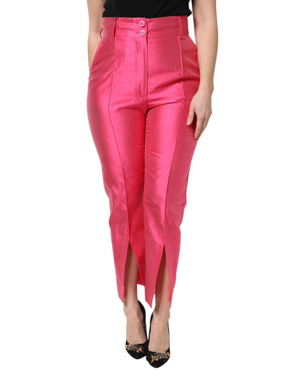 Dolce & Gabbana Pink Silk High Waist Tapered Pants