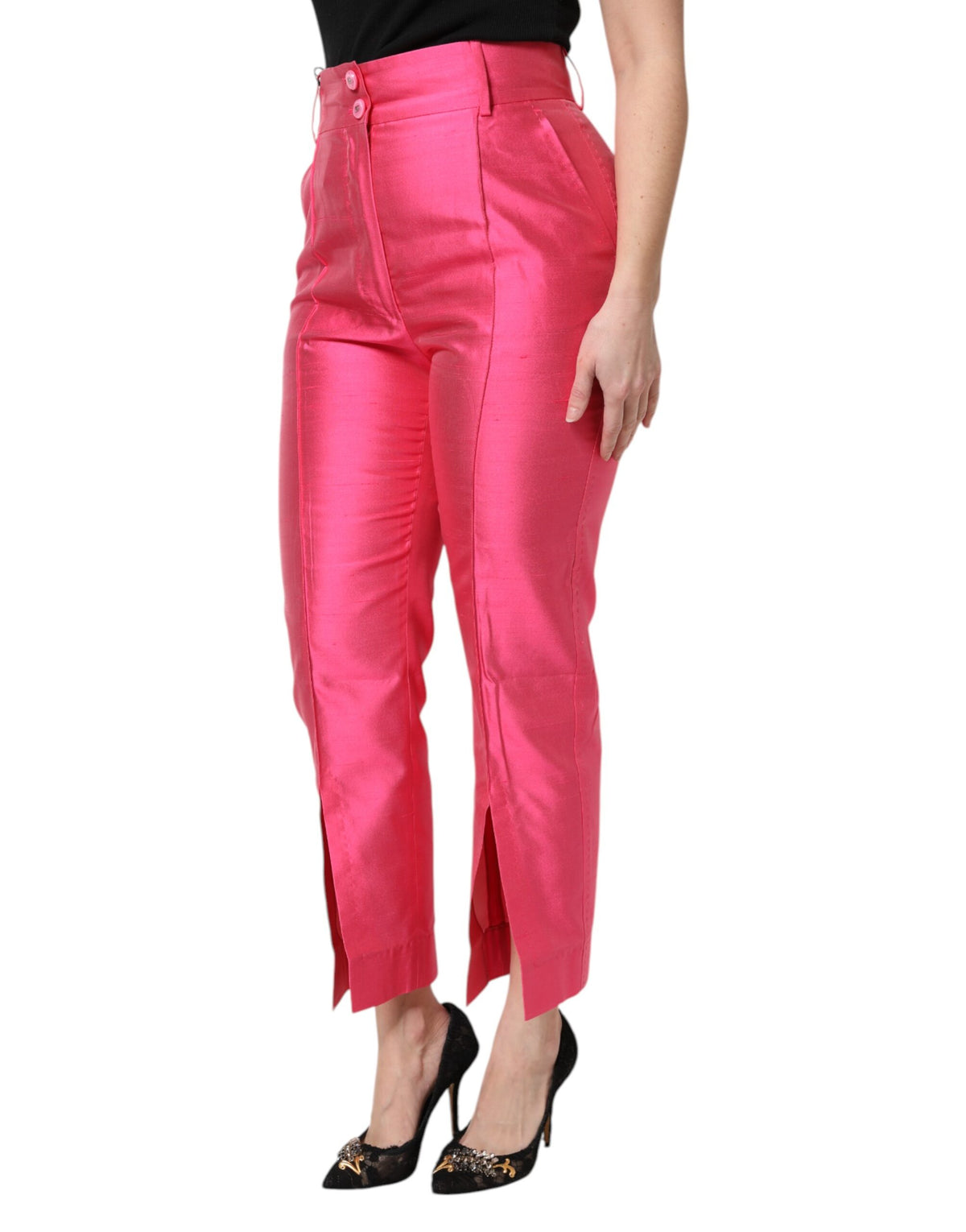 Dolce & Gabbana Pink Silk High Waist Tapered Pants