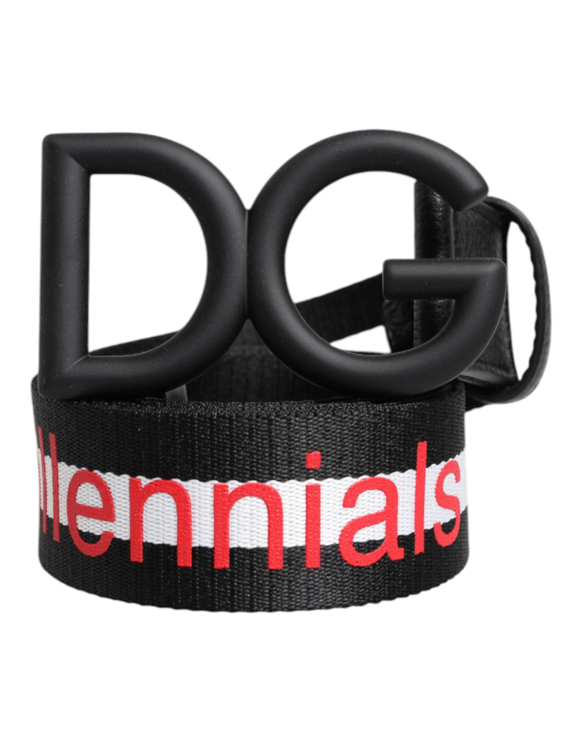 Dolce & Gabbana Black Polyester Logo Print DG Buckle Belt