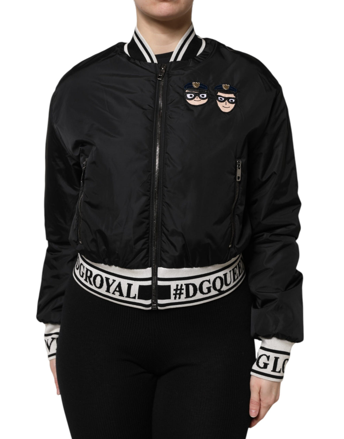 Dolce & Gabbana Black Nylon #DGFamily Full Zip Bomber Jacket