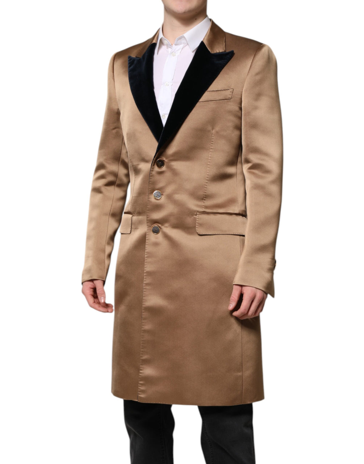 Dolce & Gabbana Brown Silk Single Breasted Trench Coat Jacket