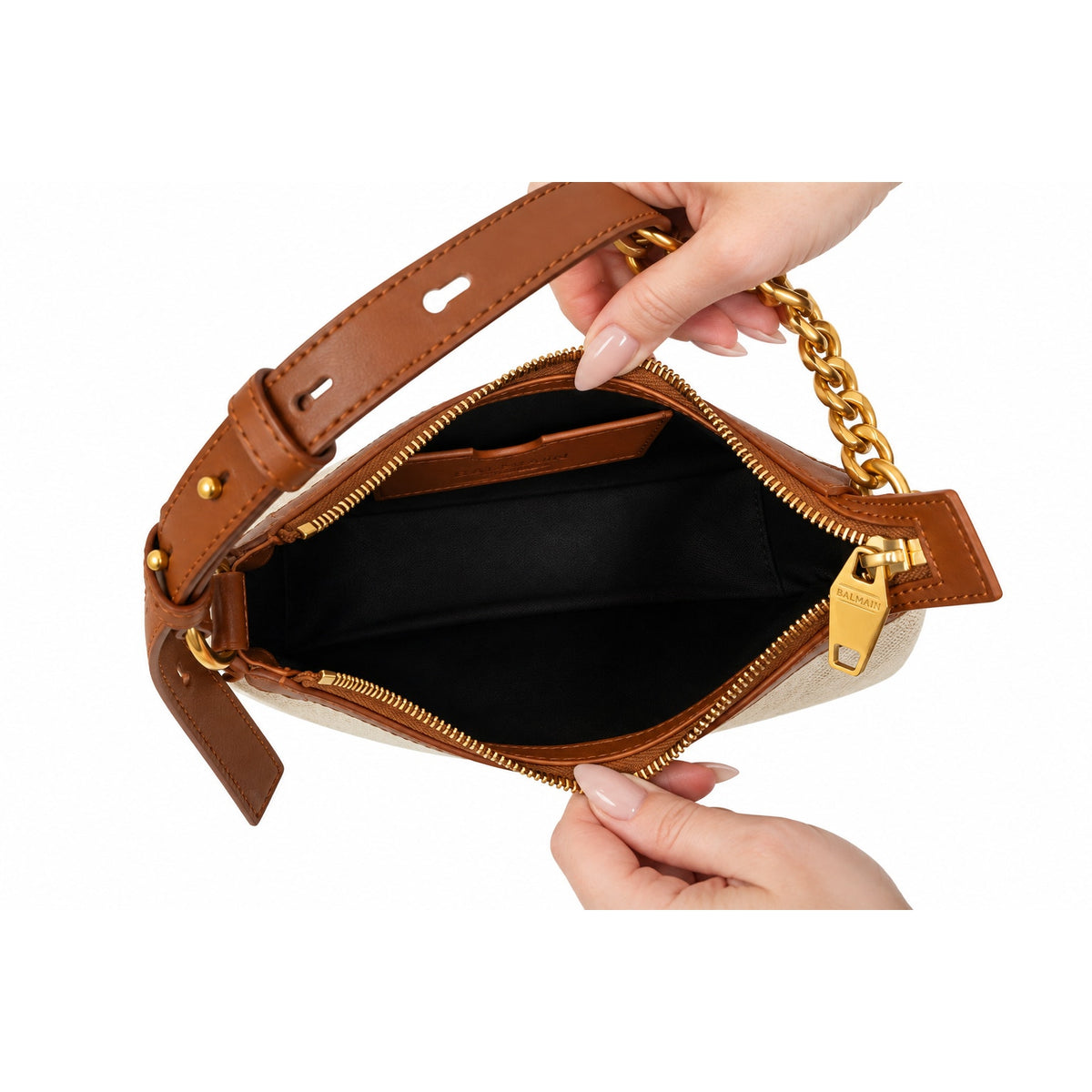 Balmain Beige B-Army Canvas Leather Shoulder Bag