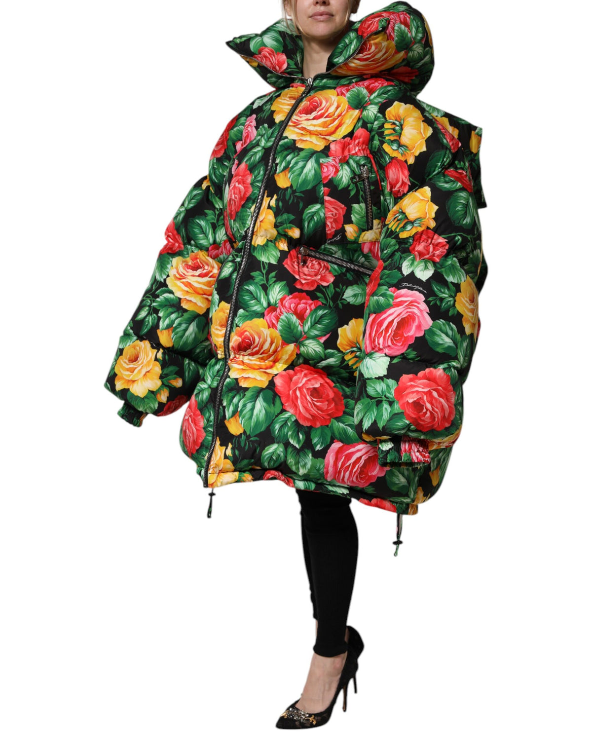 Dolce & Gabbana Multicolor Floral Puffer Hooded Jacket