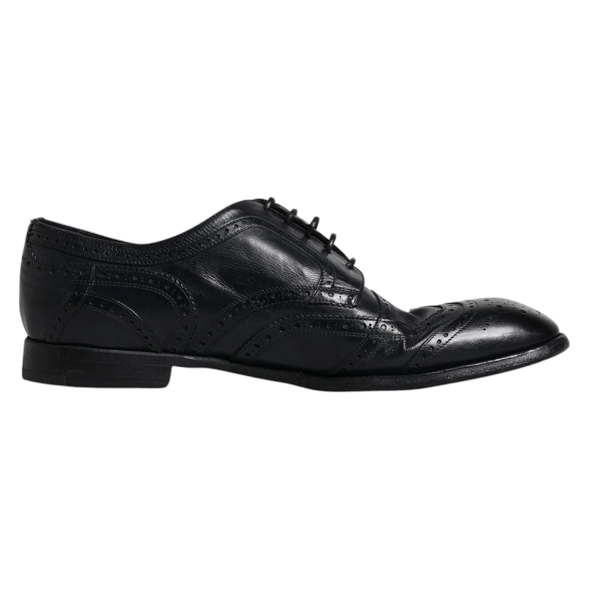 Dolce & Gabbana Dark Blue Leather Derby Wingtip Formal Shoes