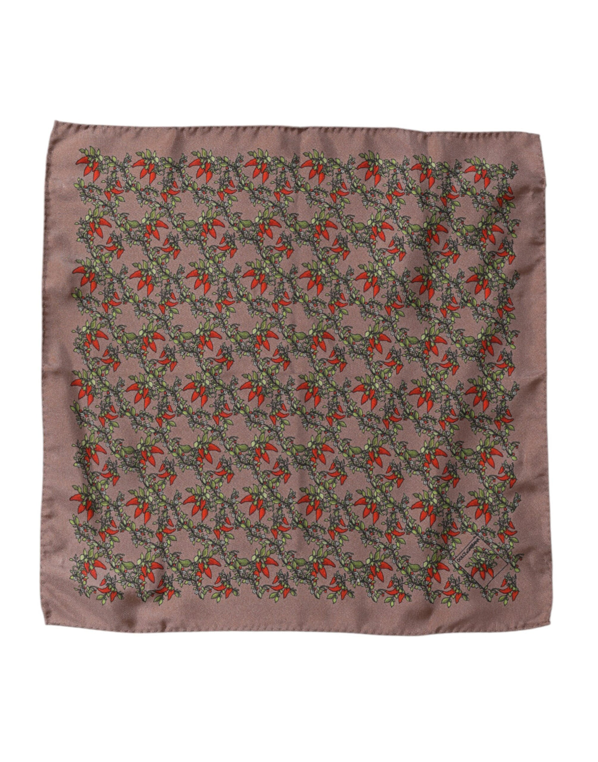Dolce & Gabbana Brown Chilis Silk Square Men Foulard Scarf