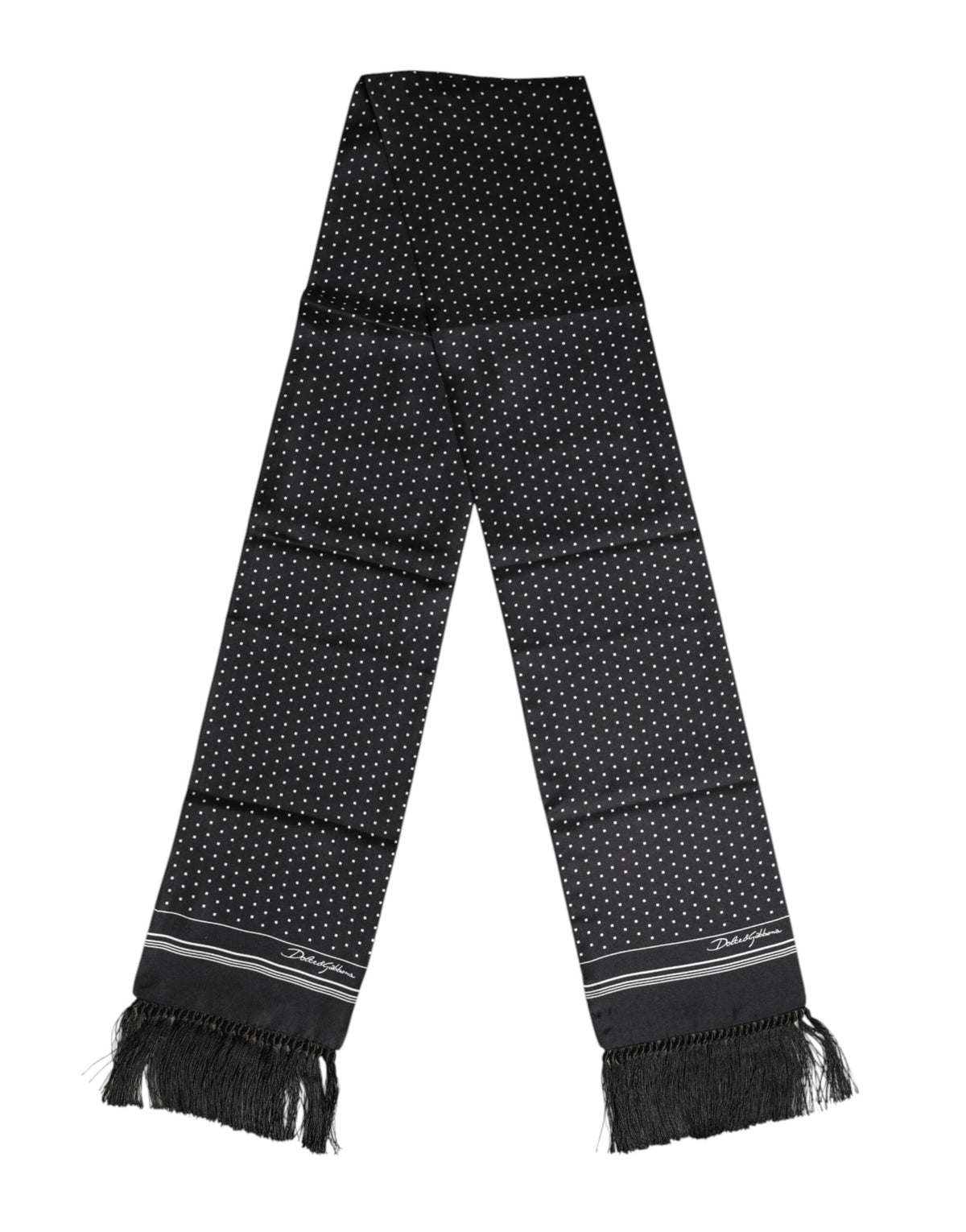 Dolce & Gabbana Black White Polka Dot Fringes Foulard Scarf