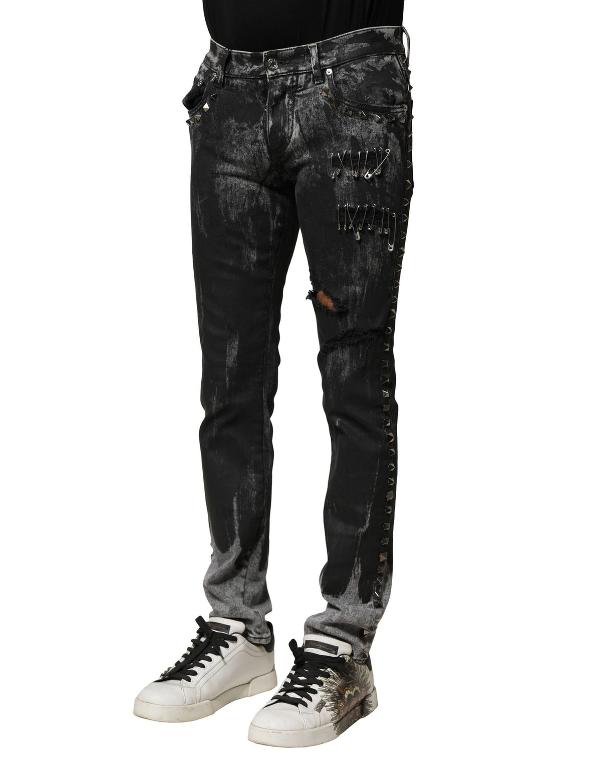 Dolce & Gabbana Black Washed Embellished Skinny Denim Jeans