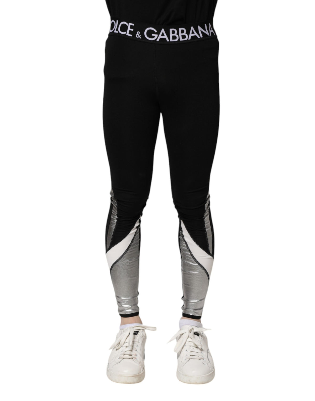 Dolce & Gabbana Black Silver Nylon Skinny Men Leggings Pants