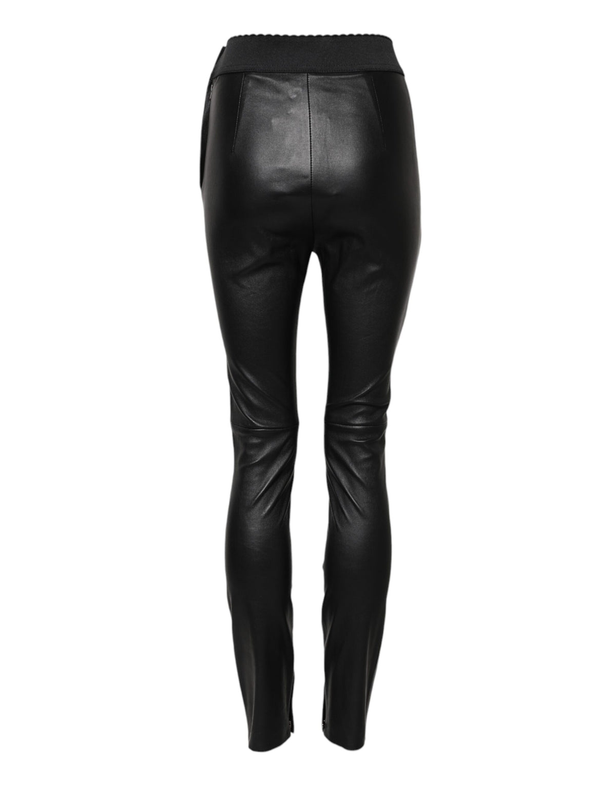 Dolce & Gabbana Black Leather Elastic Waist Pants