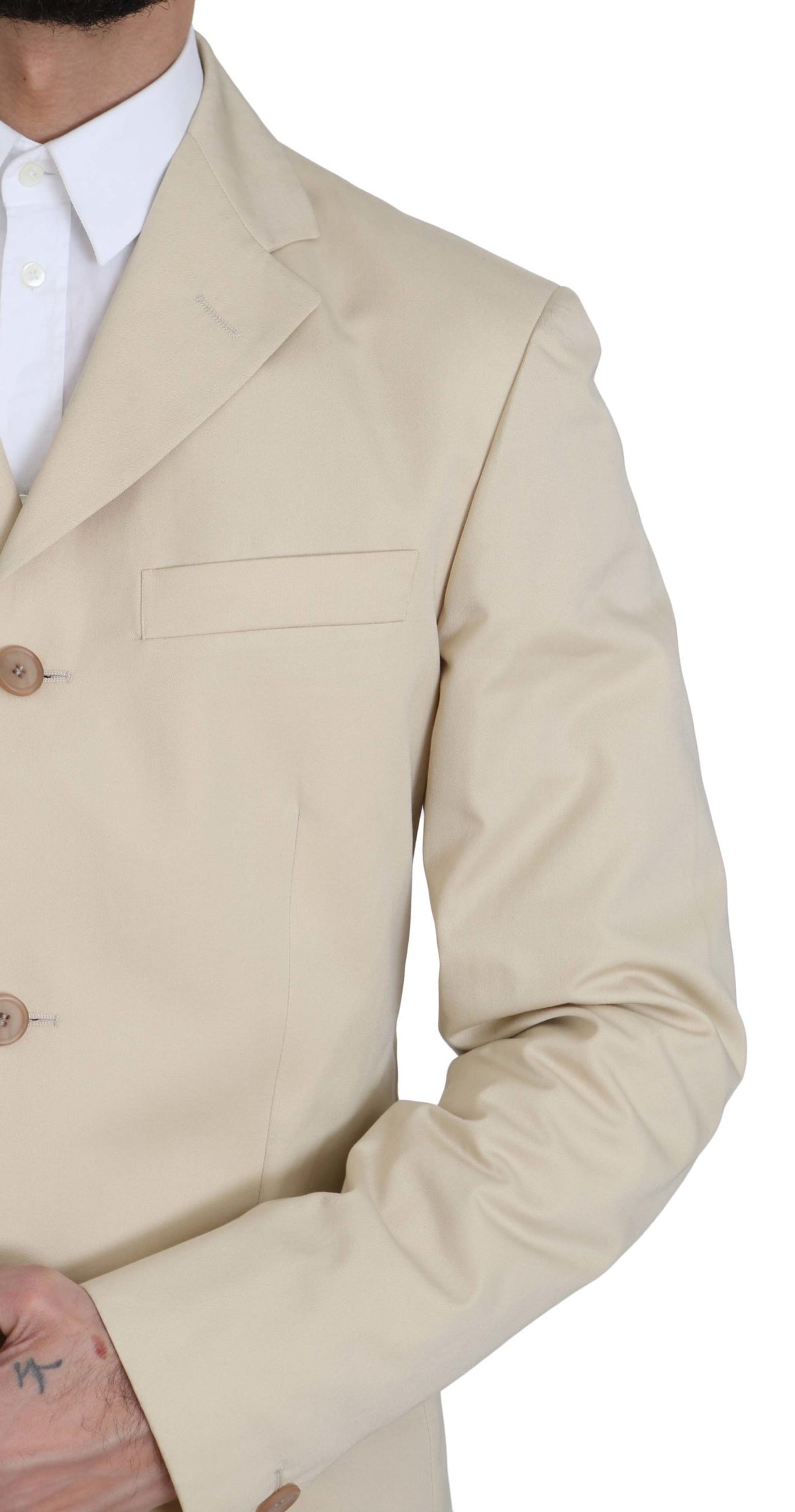 Romeo Gigli Two Piece 3 Button Beige Cotton Solid Suit