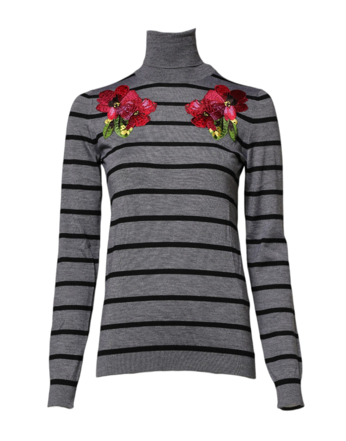 Dolce & Gabbana Gray Floral Embroidery Pullover Sweater